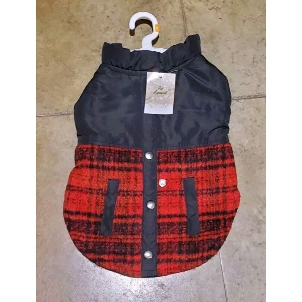 Dog Medium Vest Sweater Coat Black & Red Plaid Pullover Pet Apparel Costume New